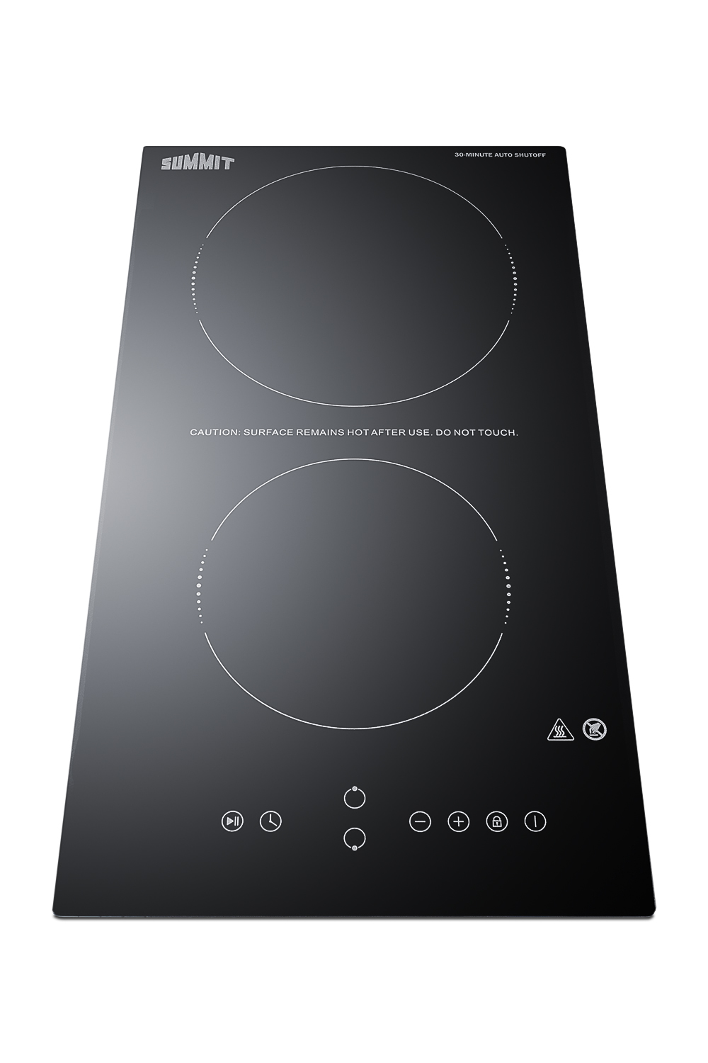 230V Safety First 2-burner cooktop in black ceramic glass with digital touch controls and 30-minute auto shutoff feature, 3000W; NOTE: Image may vary from product